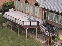 <b>TimberTech Azek Harvest Slate Gray deck boards with Kona colored feature boards and deck fascia-Black Ultralox Aluminum Railing</b>